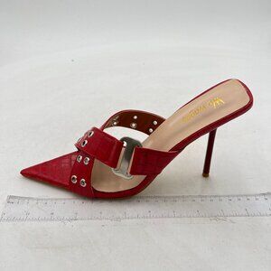 Wo Wagas Red Women’s Mules High Heel Slippers Buckle Strap Pointed Toe Sandals